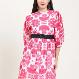 CHARMGAL Women Floral Print Georgette Fit & Flare Dress-image-38