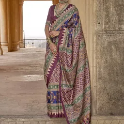 Anouk Ajrak Block Printed Banarasi Saree image 2