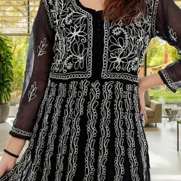 ADR CHIKAN Lucknowi Chikankari Round Neck Georgette Anarkali Kurta-picture-28