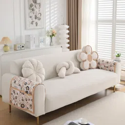 HOKIPO Peach & Navy Blue Printed Polyester 2 Piece Sofa Armrest Covers with Pockets-image-12