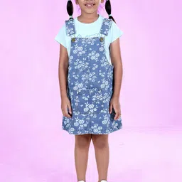 KiddoPanti Girls Floral Printed Dungarees With T-shirt-image-30