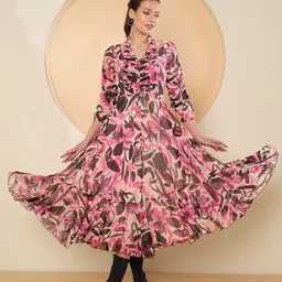 Antheaa Floral Print Halter Neck Chiffon Fit & Flare Midi Dress-image-75