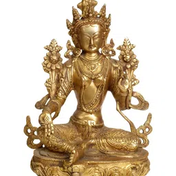 Exotic India Tibetan Buddhist Deity Idol Green Tara Brass Statue-image-28