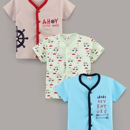 Mini Donuts Half Sleeves Vests Multi Print Pack Of 3 - Beige Green Blue-10