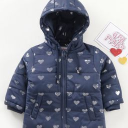 Babyhug Full Sleeves Hooded Jacket Heart Print - Navy Blue-image-72