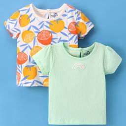 Doodle Poodle 100% Cotton Half Sleeves Lemon Print T-Shirts Pack of 2 - Mint Green-14