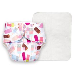 SuperBottoms Basic  Washable & Reusable Cloth Diaper With Dry Feel Cotton Pad For Babies Ice Cream Print - White-19