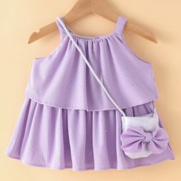 Little Kangaroos Sleeveless Party Top with Sling Bag Bow Applique - Purple-image-67