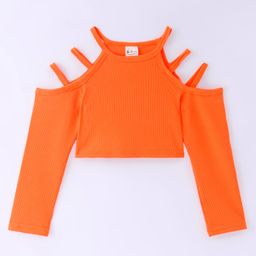 Kookie Kids Cold Shoulder Solid Color Crop Top - Orange-image-84