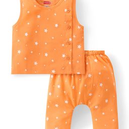 Babyhug 100% Cotton Sleeveless Jhabla & Pyjama Set Polka Dots Print - Orange-image-5