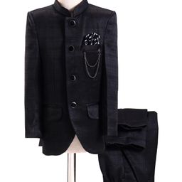 Robo Fry Woven Full Sleeves Solid Jodhpuri Coat & Trouser Set - Black-picture-41