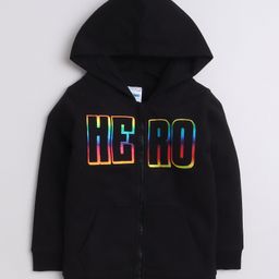 BUMZEE Full Sleeves Hero Text Printed Hooded Sweat Jacket - Black-image-21