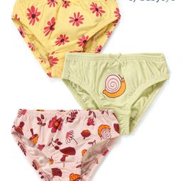 Babyoye Cotton Spandex Knit Floral & Caterpillar Printed Panties Pack of 3 - Pink & Yellow-image-43