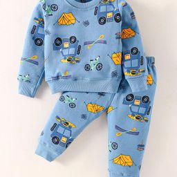 Evimo Looper Knit Full Sleeves T-Shirt & Joggers Set withVehicle Print - Blue-picture-22