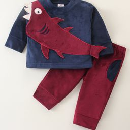 Mom's pet Velour Full Sleeves Fish Designed Sweatshirt With Joggers Set - Red-image-8