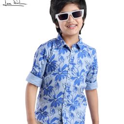 Arias Cotton Woven Full Sleeves Shirt with Floral Print - Light Blue-image-25