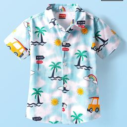Babyhug Cotton Knit Half Sleeves Shirt With Beach Theme Print - White-image-82