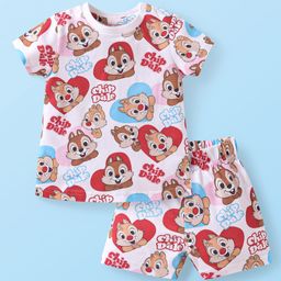 Babyhug Disney Single Jersey Knit Half Sleeves Shorts Night Suit with Chip N Dale Graphics -White-image-77