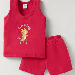 Tango Single Jersey Knit Sleeveless Sando Vest & Shorts Set With Tiger Print - Red-image-51