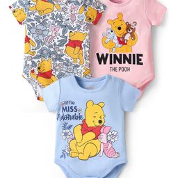 Babyhug Disney Interlock Knit Half Sleeves Onesies With Winnie The Pooh Print Pack Of 3 - Pink Blue & White-image-72