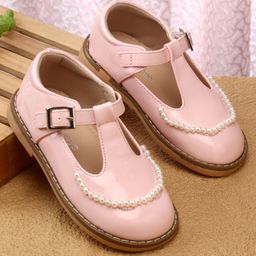 Babyoye Velcro Closure Solid Coloured Ballerina With Pearl Detailing - Light Pink-image-29