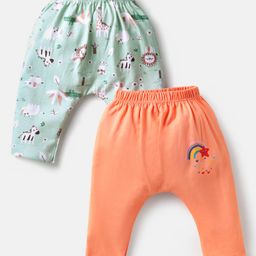 OHMS Single Jersey Knit Full Length Diaper Leggings with Animal Print Pack of 2 - Orange & Light Green-image-34