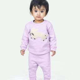 Ariel Pure Cotton Full Sleeves Rabbit Patch Detailed Tee & Joggers Set - Purple-image-4