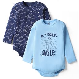Doodle Poodle 100% Cotton Knit Full Sleeves Dino Printed Onesies Pack of 2 - Blue-picture-43