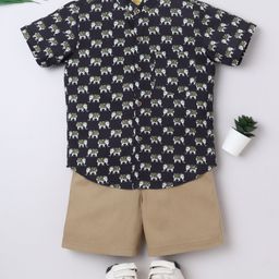Aww Hunnie 100% Cotton Knit Half Sleeves Baby Elephants Printed Shirt & Shorts Set - Black-image-81