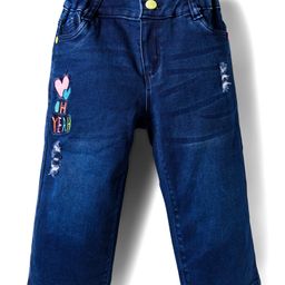 Olio Kids Denim Woven Full Length Jeans With Heart Embroidery - Blue-picture-21