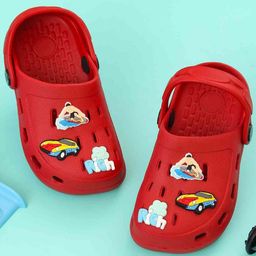 Yellow Bee Surfing & Car Applique Detailed Perforated Slingback Clogs - Red-picture-44