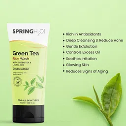 Spring H2O Set Of 2 Green Tea& Charcoal Face Wash For Glowing Skin - 100 ml Each image 5