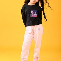 Anthrilo Girls Graphic Printed Round Neck  T-shirt With Joggers-40