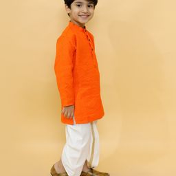 MoMaa Full Sleeves Self Designed Cotton Silk Kurta With Zari Work Detailed Dhoti - Rust Orange image 4
