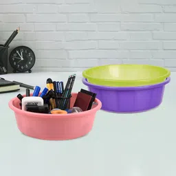 Kuber Industries Purple & Green Pack of 3 Multipurpose Storage Organizer Tub-9