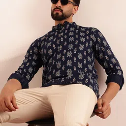 Anouk Men Ethnic Motifs Printed Band Collar Cotton Kurta-picture-8