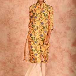 JHALAKK BY LAALZARI Tropical Printed Linen Mandarin Collared Tunic With Palazzos Co-Ords-picture-17