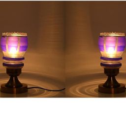 SOMIL Blue & White 2 Pieces Colourblocked Glass Cylindrical Shaped Table Lamps-image-79