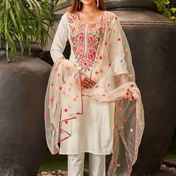 Moda Rapido Women Floral Embroidered Regular Kurta With Trousers & Dupatta-picture-47