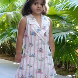 Funny Bones Clothings Kids-Girls Striped Print Blazer Dress-image-96