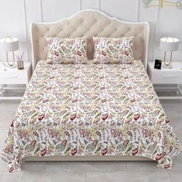 Myntra Elegant Homes White 260 TC Superfine Ethnic Motifs Cotton Super King Bedsheets-picture-31