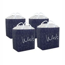 Aura 4Pcs Navy Blue & White Printed Foldable Laundry Bags With Handles - 106 L Each-25
