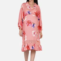The Kaftan Company Floral Print Flared Sleeve Ruffled Maternity A-Line Midi Dress-image-21