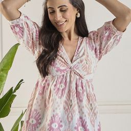 WineRed Women Geometric Printed V-Neck Cotton Top-picture-13