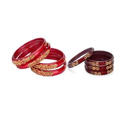 SOMIL Set Of 8 Red Alloy Artificial Stones and Beads Antique Bangles-image-91