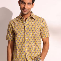 Fabindia Men Spread Collar Floral Printed Cotton Casual Shirt-image-65