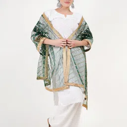 Karthav Fashion Leheriya Embroidered Sequinned Net Dupatta image 4