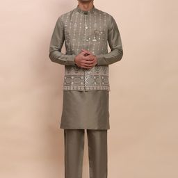 Pro-Ethic STYLE DEVELOPER Men Woven Design Self Design Kurta with Trousers-picture-11