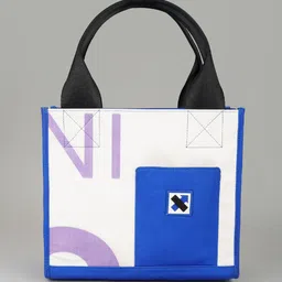NO MORE Colourblocked Shopper Cotton Handheld Bag With Applique-4