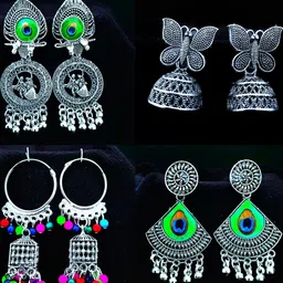 ANNORA INTERNATIONAL Silver Alloy Oxidised Jhumkas-picture-3